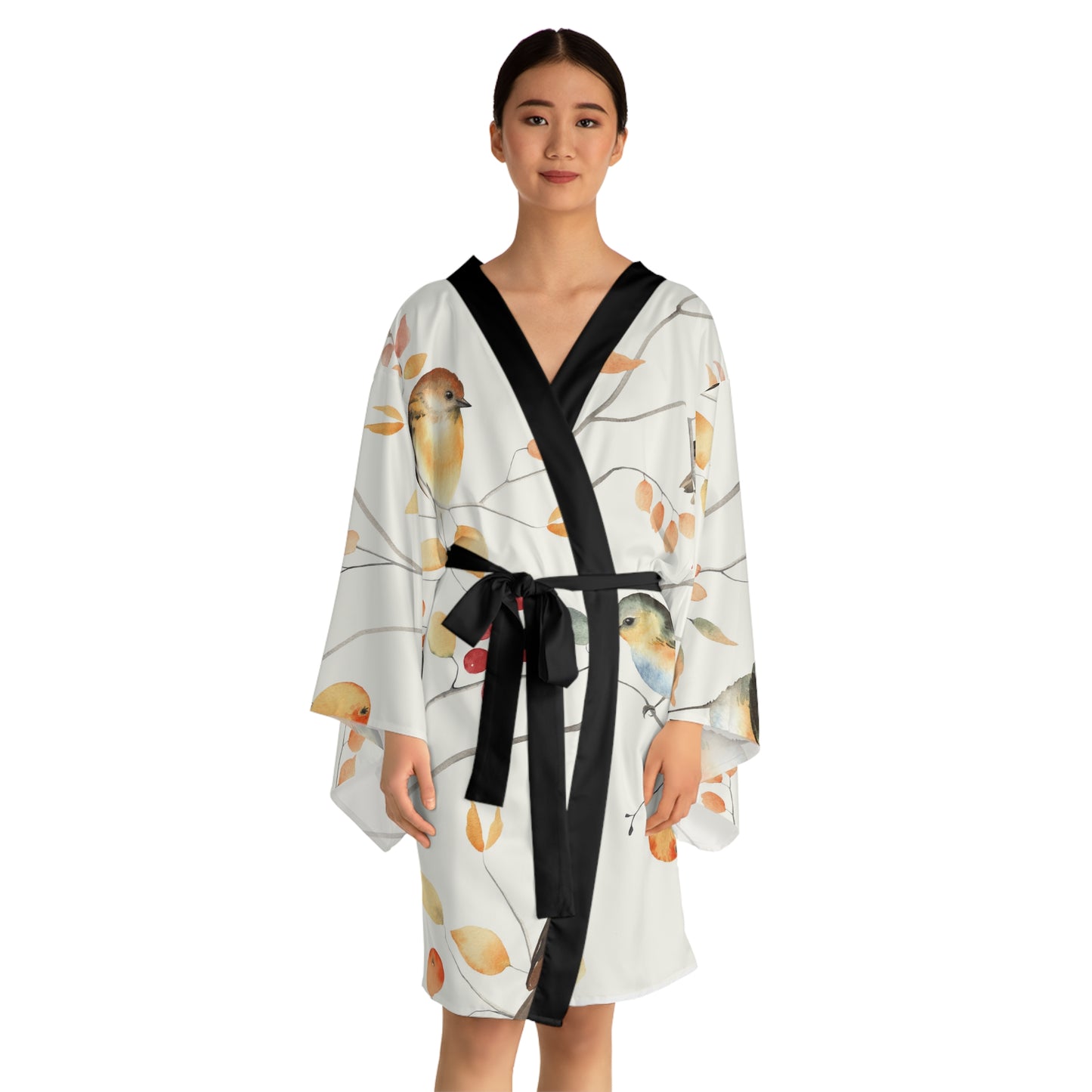 Botanical Bird Long Sleeve Kimono Robe | Cozy Loungewear, Relaxing Spa Gift, Boho Home Decor, Nature-Inspired Gift, Spring Fashion