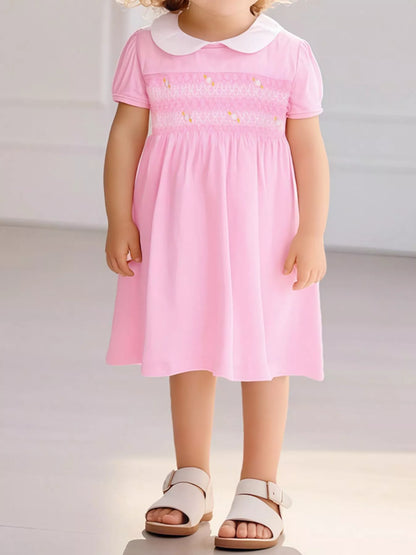 Children's Smocked Bodice Peter Pan Collar Dress - Farnelli
