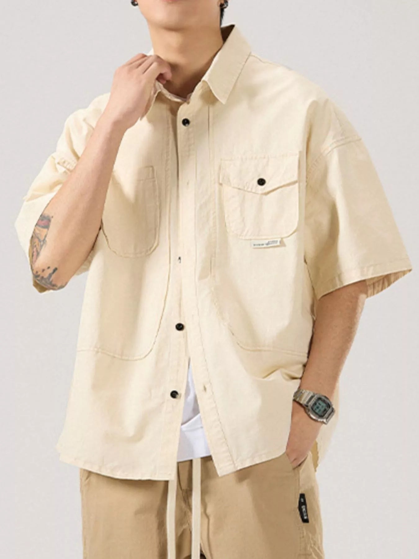 Men's Full Size Button Up Half Sleeve Shirt Plus Size - Farnelli