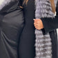 Genuine Silver Fox Virgin Wool Wrap Coat in Black