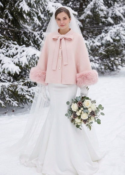 Pink Bridal Cape with Faux Fur Trim (Amanda Pin06)