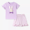 Children's Cute Bunny Applique Ruffle Trim Set - Pink Purple