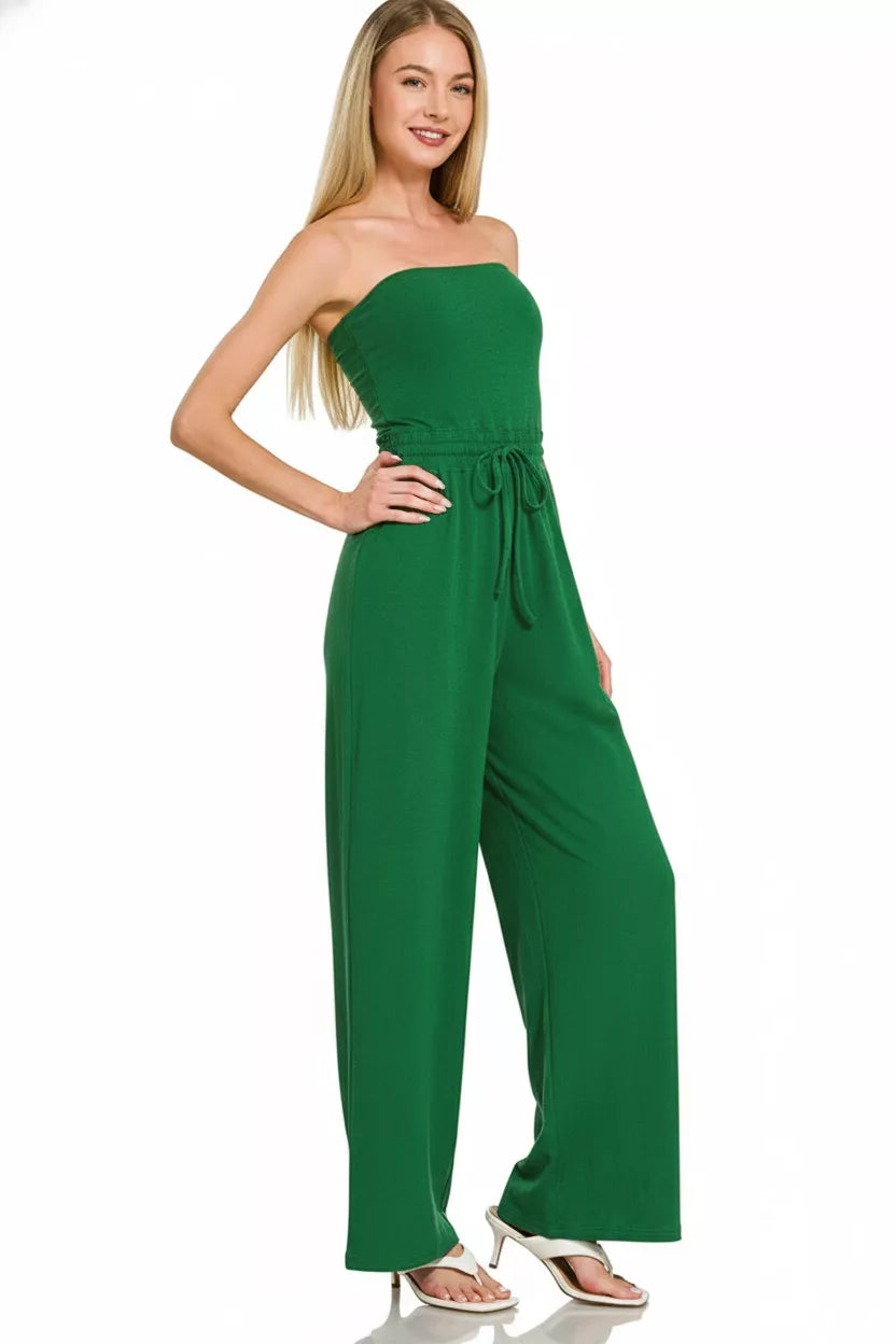 Zenana Tube Top Jumpsuit with Drawstring Waist - Farnelli