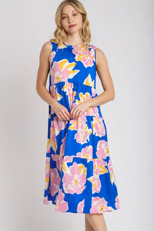 Umgee Full Size Floral Tiered Midi Tank Dress Plus Size - Farnelli