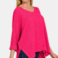 Zenana V-Neck High-Low Jacquard Knit Top - Farnelli