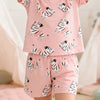 Children's Zebra Print Round Neck Top and Shorts Set - Watermelon pink