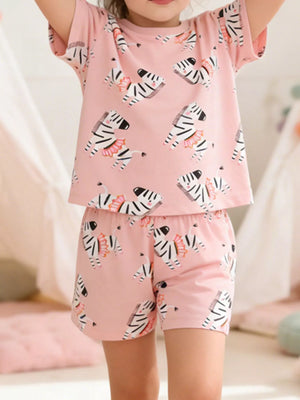 Children's Zebra Print Round Neck Top and Shorts Set - Farnelli