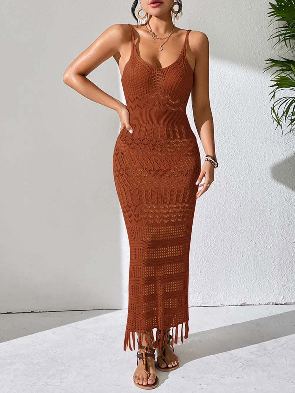 Openwork Scoop Neck Cover-Up Dress - Farnelli