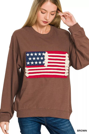 Zenana French Terry American Flag Pullover - Farnelli