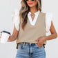 Serena Contrast V Neck Ruffled Textured Knit Top - Farnelli