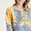 Umgee Full Size Tie Dye Button Front Long Raglan Sleeve Top Plus Size - YELLOW MIX