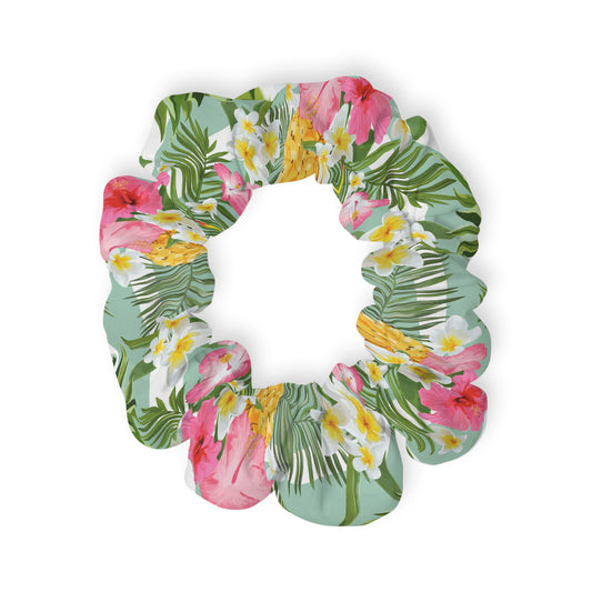 Tropical Floral Scrunchie, Hair Accessories, Summer Style, Gift for Her, Boho Hair Tie, Festival Hair, Beach Vibes