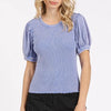 Mittoshop Mineral Wash Puff Sleeve Rib Knit Top - Peri Blue