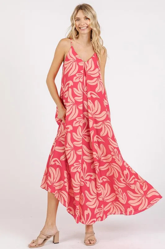 Mittoshop Printed V-Neck Maxi Cami Dress with Pockets - Farnelli