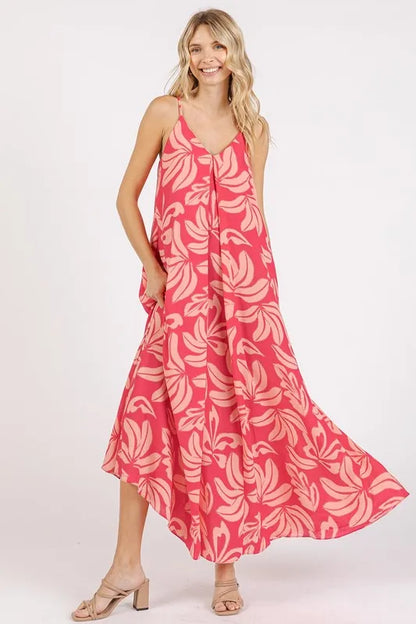 Mittoshop Printed V-Neck Maxi Cami Dress with Pockets - Farnelli