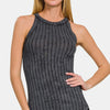 Zenana Ribbed Grecian Neck Tank - ASHBLACK