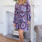 White Birch Printed Long Sleeve Mini Dress with Short Liner - Farnelli