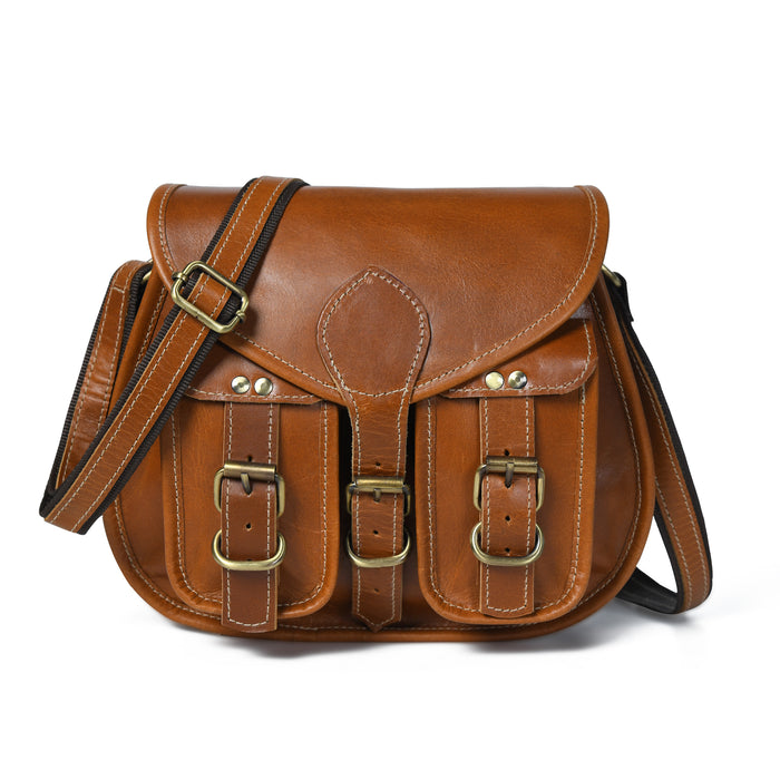 Classy Leather Bags 2-pocket leather sling for women, compact crossbody bag with adjustable strap