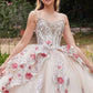 Ladivine 15703 Layered Tulle Quince Ball Gown With Foral Applique
