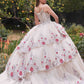 Ladivine 15703 Layered Tulle Quince Ball Gown With Foral Applique