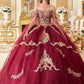 Ladivine 15711 Off the Shoulder Glitter Tulle A-Line Ball Gown Removable Cape