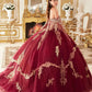 Ladivine 15711 Off the Shoulder Glitter Tulle A-Line Ball Gown Removable Cape