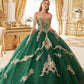 Ladivine 15711 Off the Shoulder Glitter Tulle A-Line Ball Gown Removable Cape