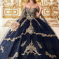 Ladivine 15711 Off the Shoulder Glitter Tulle A-Line Ball Gown Removable Cape