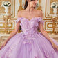 Ladivine 15713 Long Off the Shoulder A-Line Floral Applique Ball Gown
