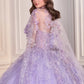 Ladivine 15719 Long Poofy Quinceanera Gown With Tulle Cape