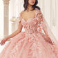 Ladivine 15719 Long Poofy Quinceanera Gown With Tulle Cape