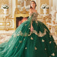 Ladivine 15721 Long Strapless Tulle Cape Sleeve Ball Gown
