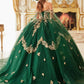 Ladivine 15721 Long Strapless Tulle Cape Sleeve Ball Gown