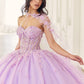 Ladivine 15723 Long Poofy A-Line Quinceanera Gown with Tulle Cape
