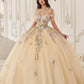Ladivine 15724 Floral Lace Applique Quinceanera Gown Removable Capelet