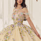 Ladivine 15724 Floral Lace Applique Quinceanera Gown Removable Capelet