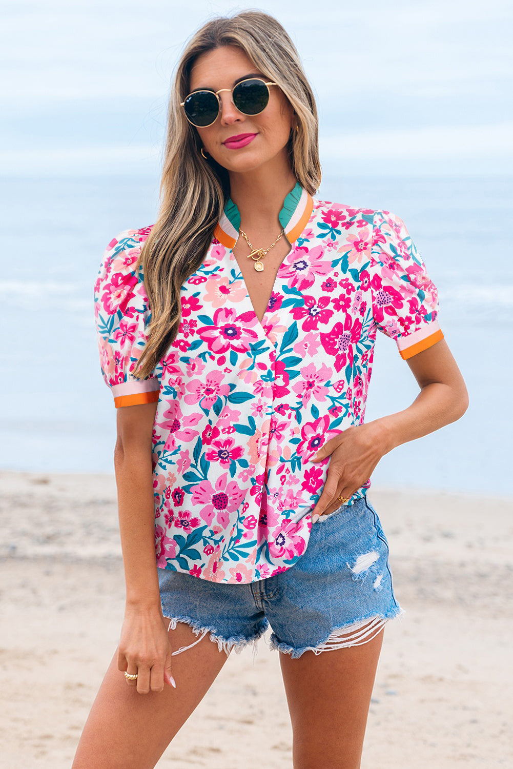 Gianna Floral Short Sleeve Blouse - Farnelli
