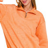 Zenana Acid Wash Fleece Quarter Zip Pullover Sweatshirt - LT ORANGE
