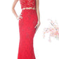 Cinderella Divine 1586 Halter Lace Appliques Mock Two-Piece Gown