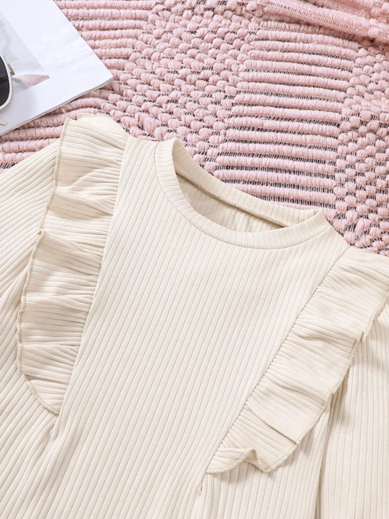 Children's Ruffle Trim Ribbed Top & Corduroy Pants Set - Farnelli