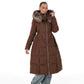 Genuine Silver Fox Fur Trim Down Coat