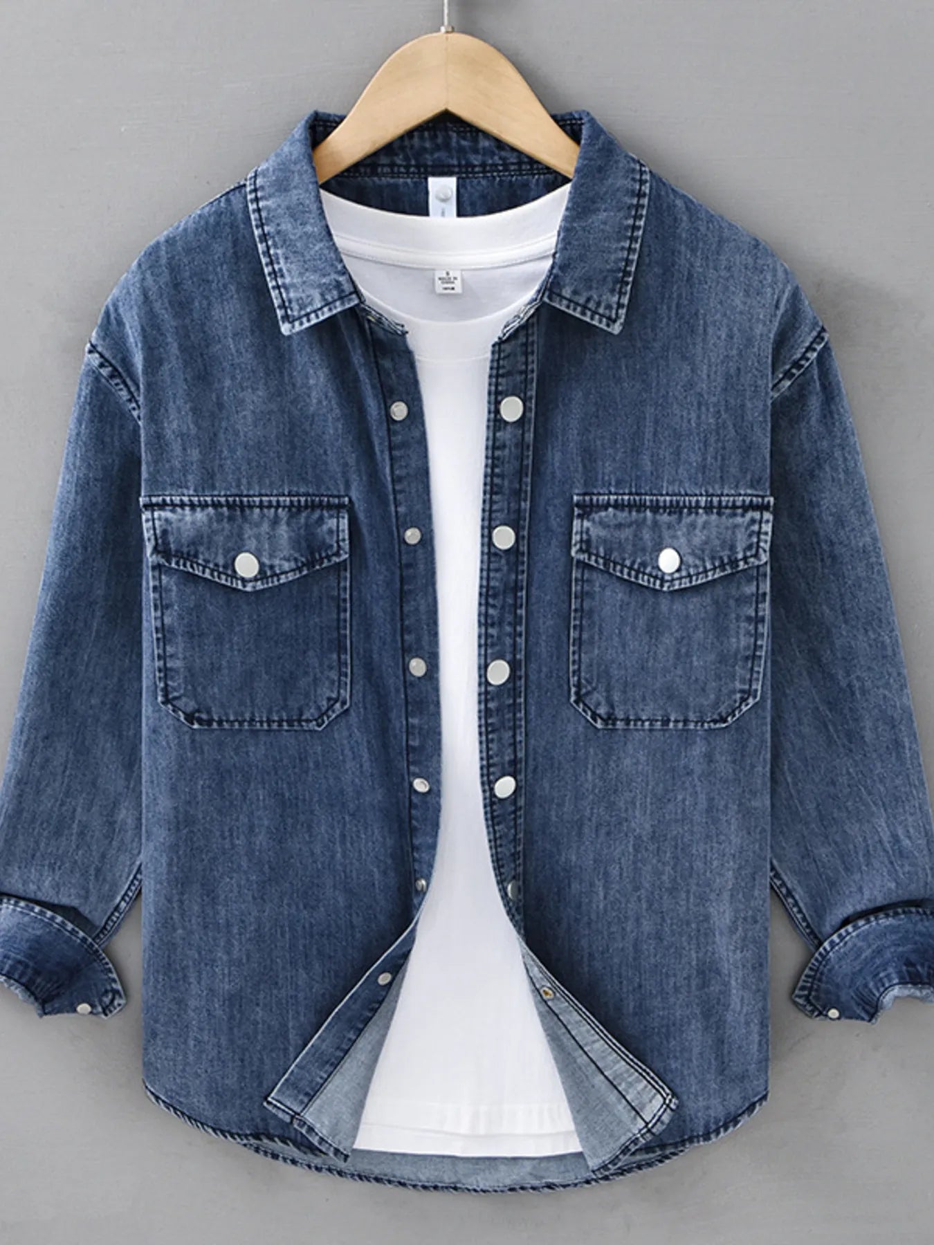 Men's Plus Size Button Up Long Sleeve Denim Shirt - Farnelli