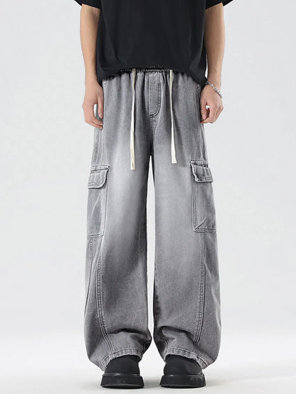 Men's Plus Size Wash Wide Leg Cargo Jeans - Farnelli