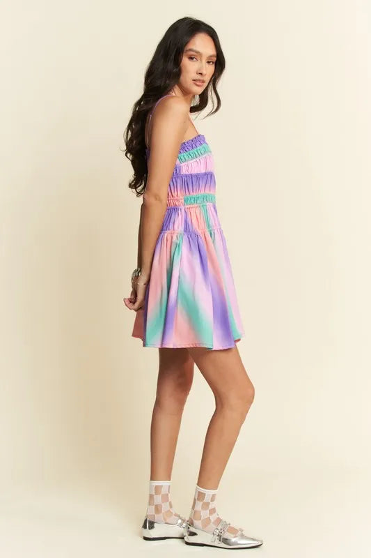 Davi & Dani Multi Color Ombre Printed Bodice Button Up Dress - Farnelli