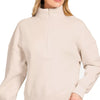 Zenana Fleece High Neck Half Zip Sweatshirt - SAND BEIGE
