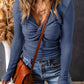 Alice Textured Twist Front V Neck Long Sleeve Top - Farnelli