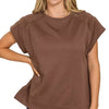 Zenana Textured Knit Jacquard Short Sleeve Top - BROWN
