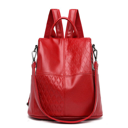 Large capacity Rirati female spring soft leather backpack with multiple compartments and adjustable straps.