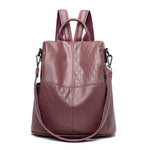 Large capacity Rirati female spring soft leather backpack with multiple compartments and adjustable straps.