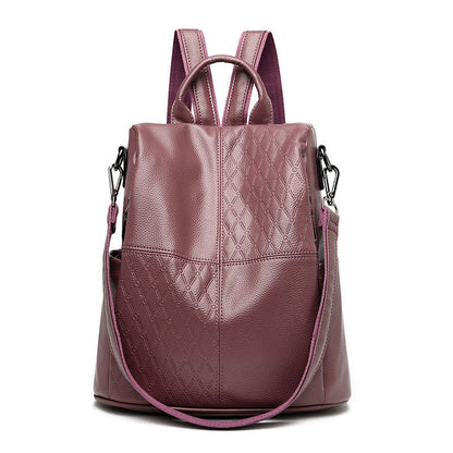 Large capacity Rirati female spring soft leather backpack with multiple compartments and adjustable straps.